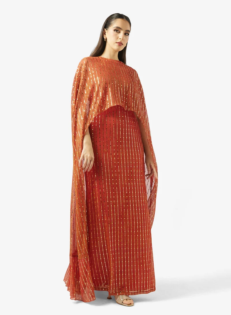 Round Neck With Golden Sequin Dress
